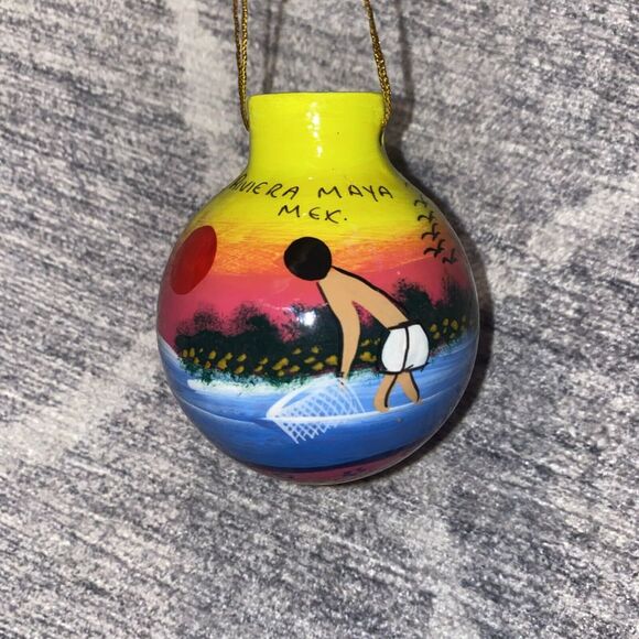 Christmas Ball Ornament Mexican Ceramic Clay Folk Art Pottery Miguel Ascencio - Picture 3 of 6